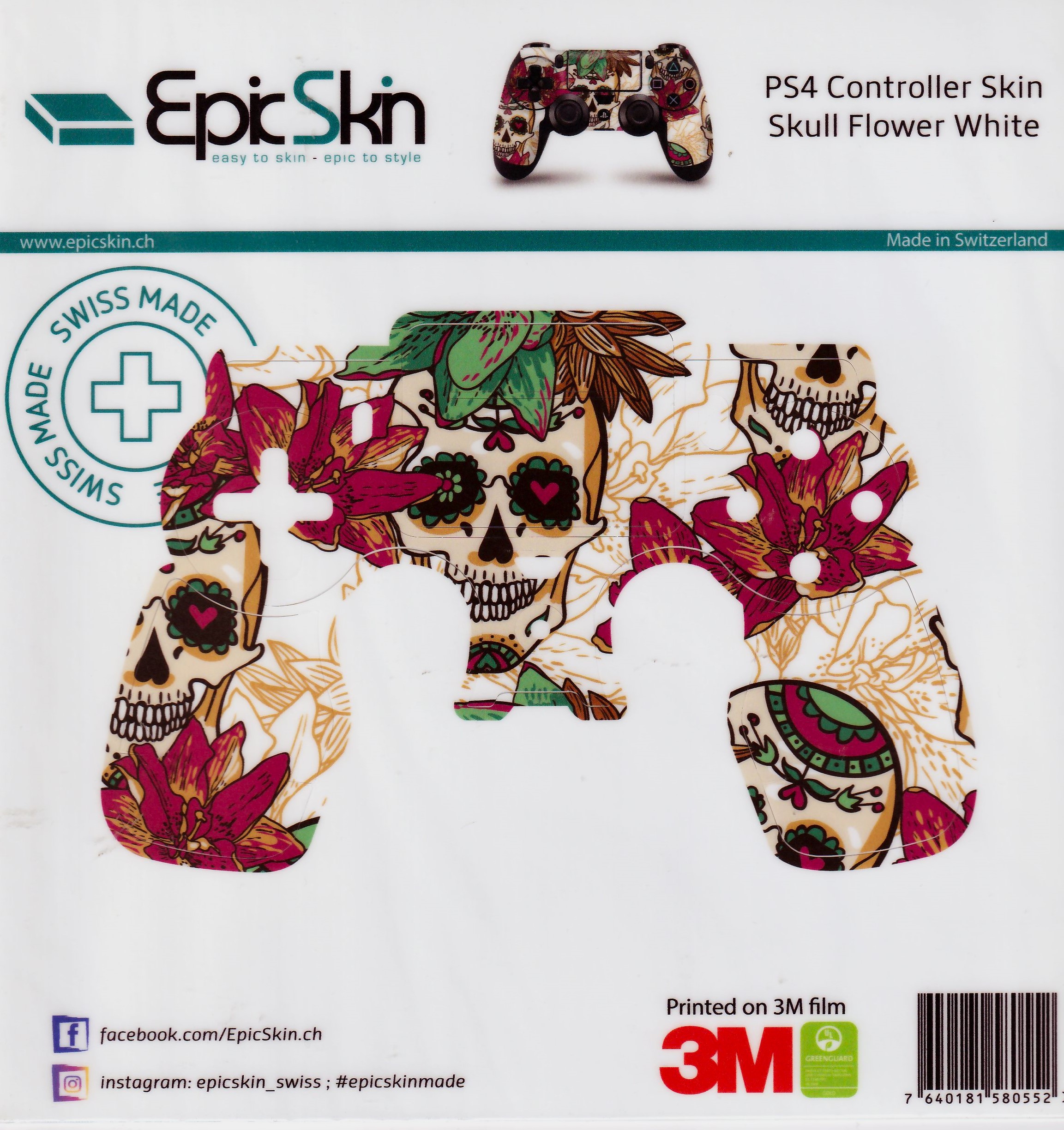 PS4 Controller Skin - Design Aufkleber Skull Flower White