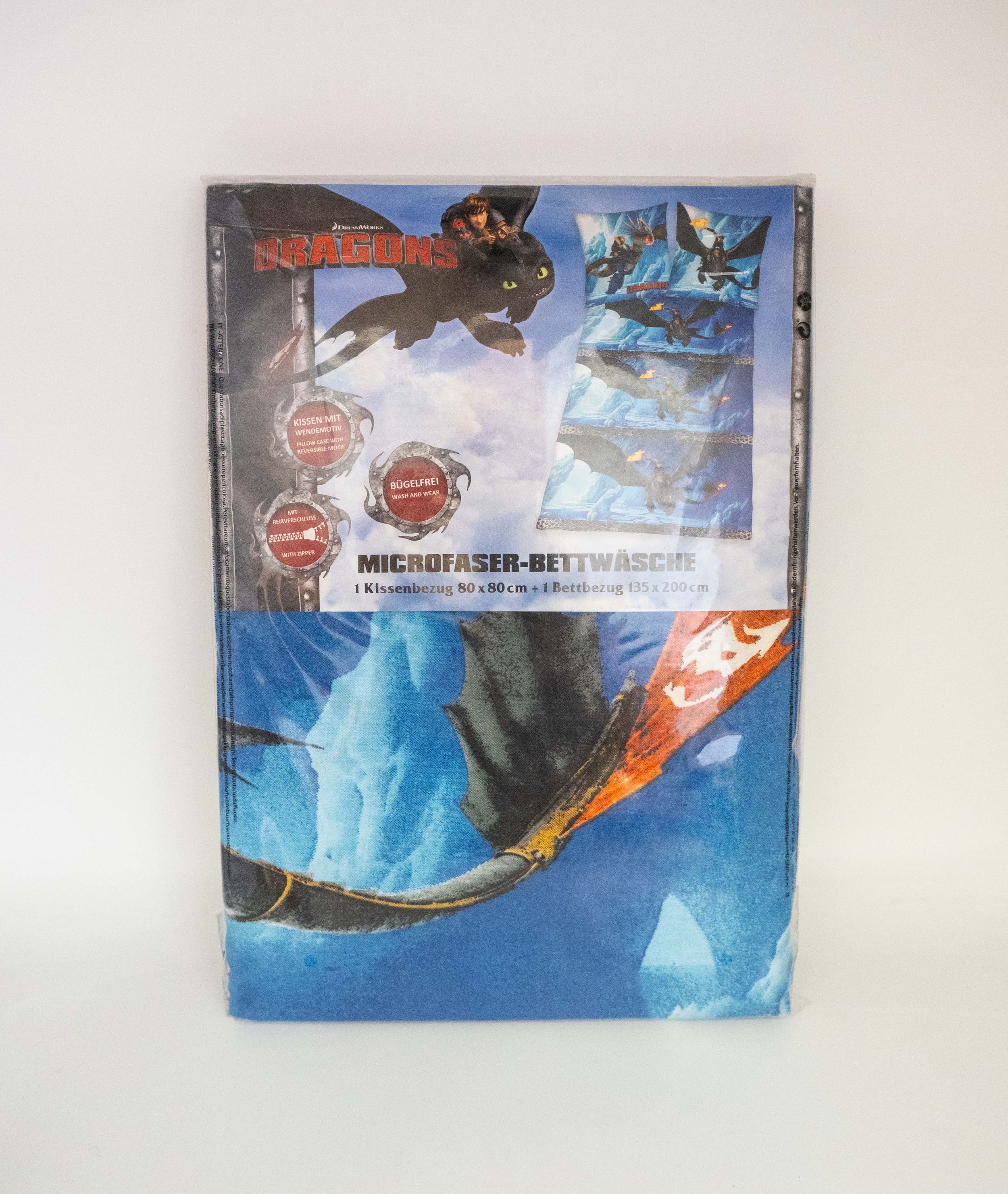 Bettwäsche Dragons, Kopfkissenbezug 80 x 80 cm mit Bettbezug 135 x 200 cm