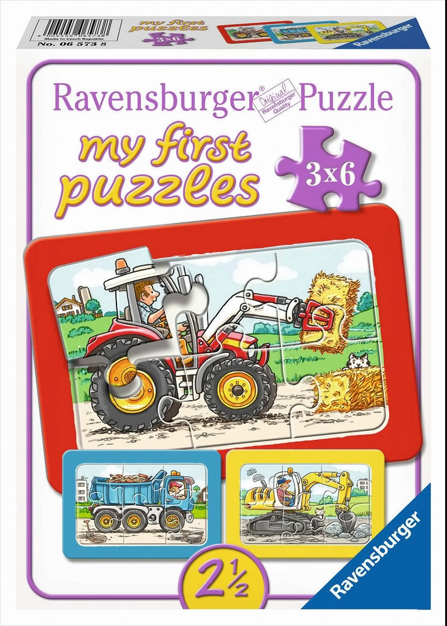 Bagger, Traktor und Kipplader, 3 x 6 Teile Puzzle