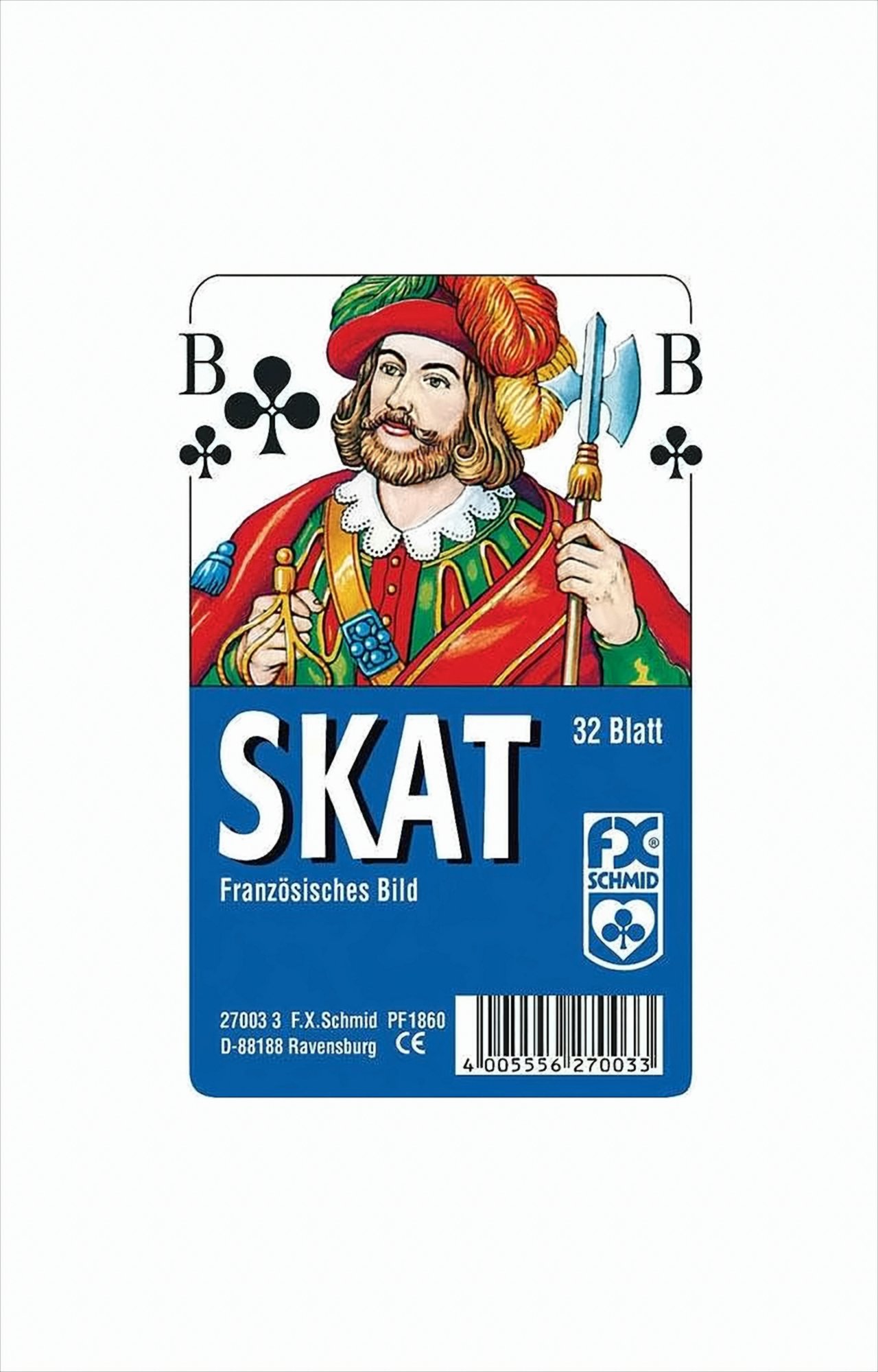 F.X. Schmid - Klassisches Skatspiel, Französisches Bild, 32 Karten in Klarsicht-Box