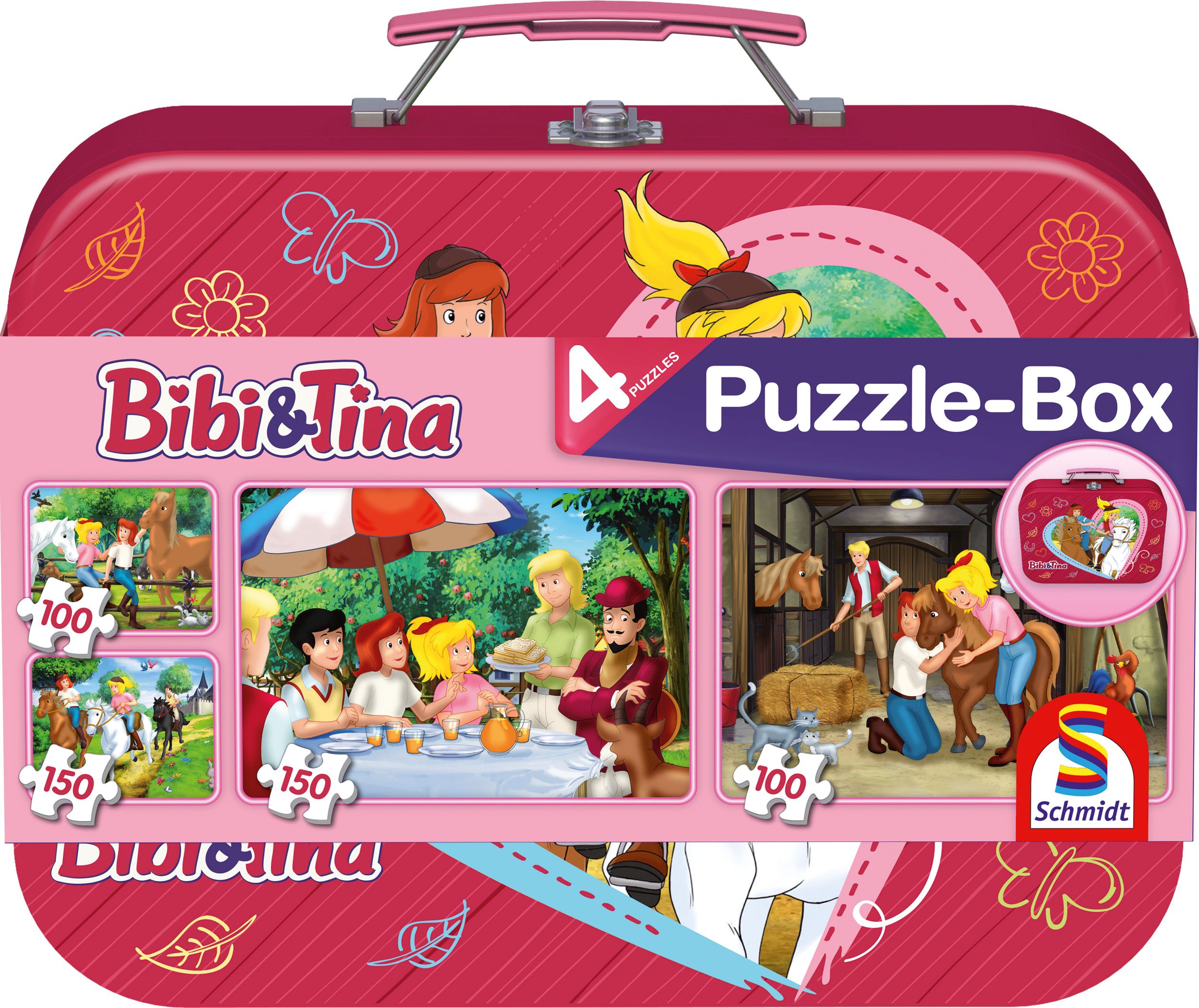 Bibi und Tina, 4 Kinderpuzzle im Metallkoffer, 2x100 und 2x150 Teile
