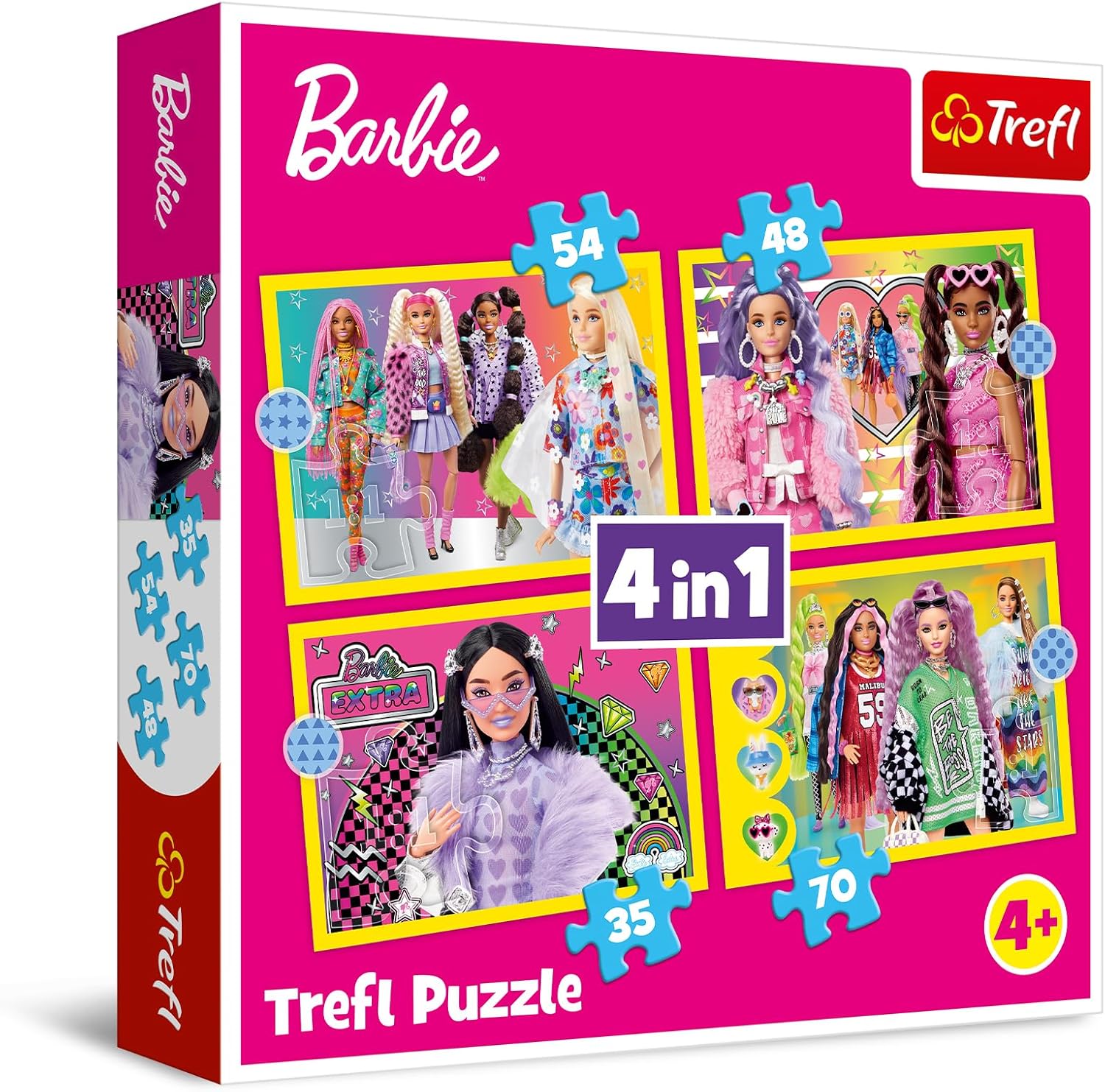 Barbie, Lustige Barbie-Welt - Puzzle 4in1, 4 Puzzles - 35, 48, 54 und 70 Teile - Buntes Puzzle mit kultigen Puppen
