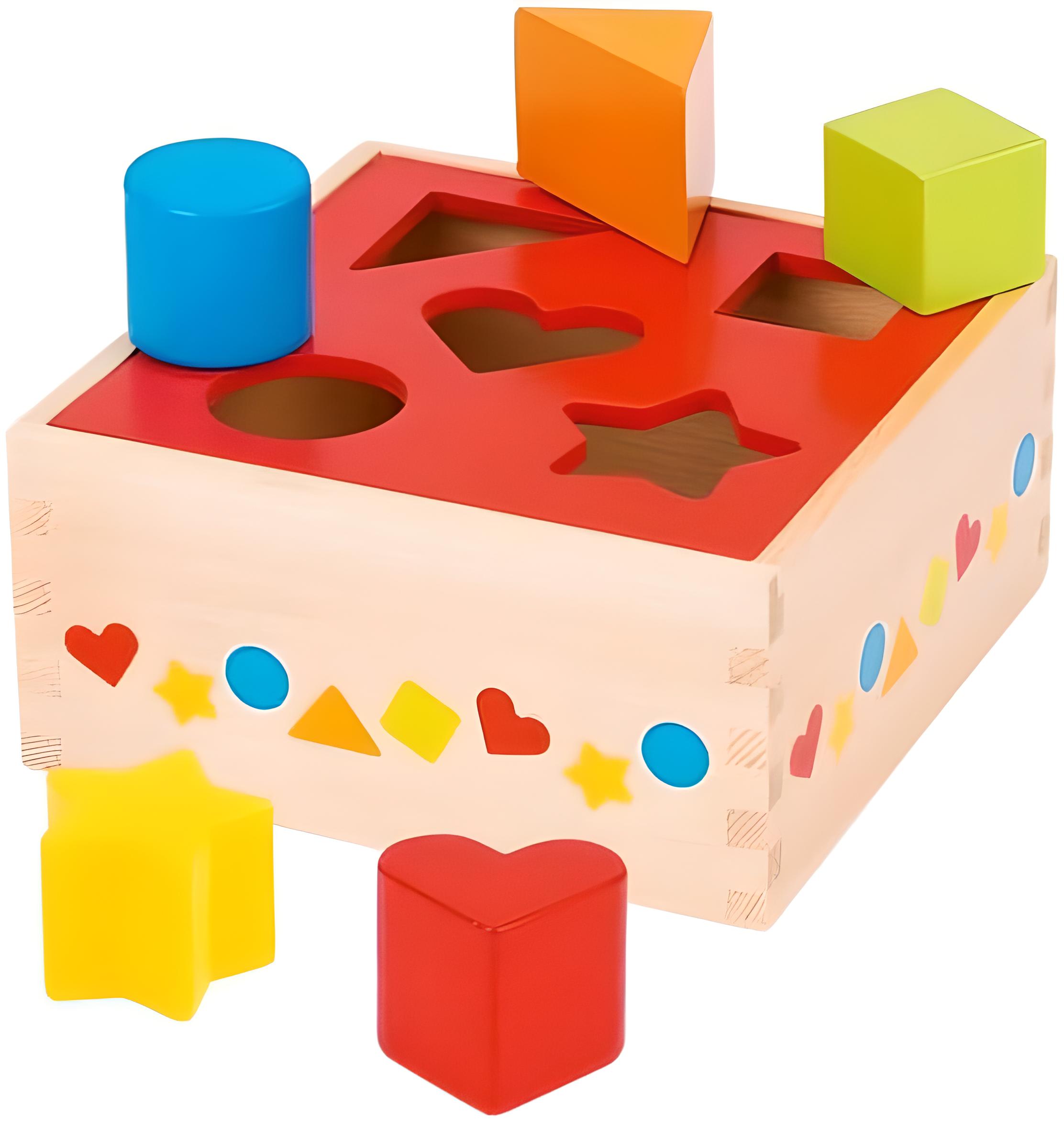 Sort-Box, Holz, 16 x 16 x 7,6 cm, 5-teilig, Steckspiel, Formen- und Farbensortierspiel ab 12 Monaten