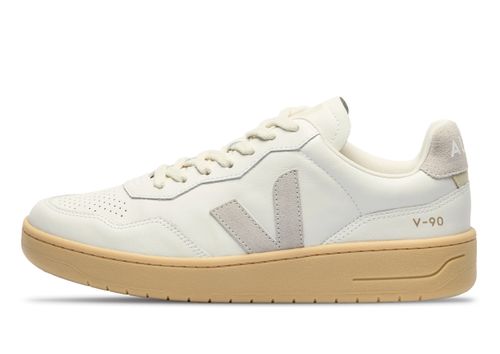 Veja V-90 Leather | Sneaker für Damen | White / Light Grey / Natural