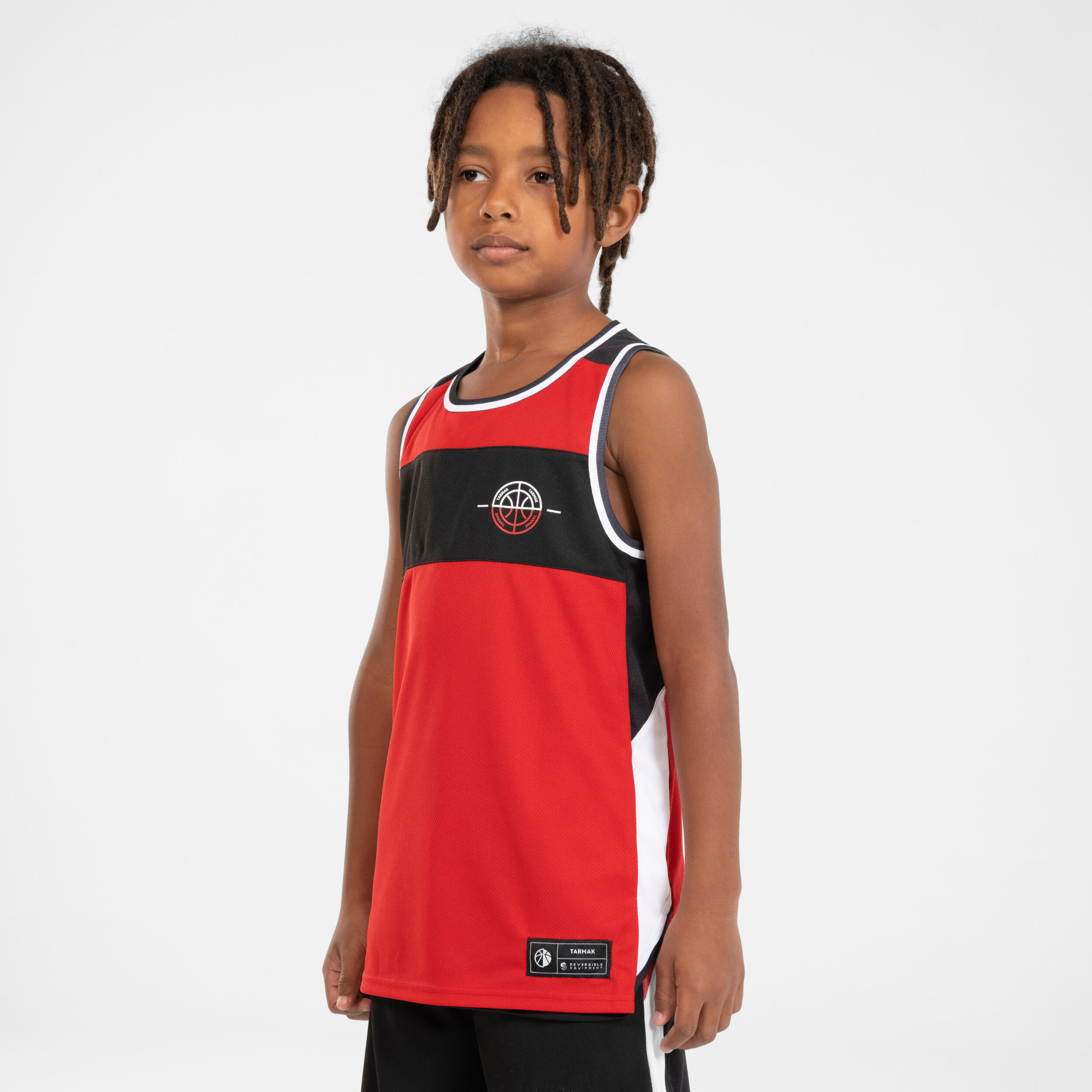 Kinder Basketball Trikot ärmellos wendbar - T500R rot/schwarz