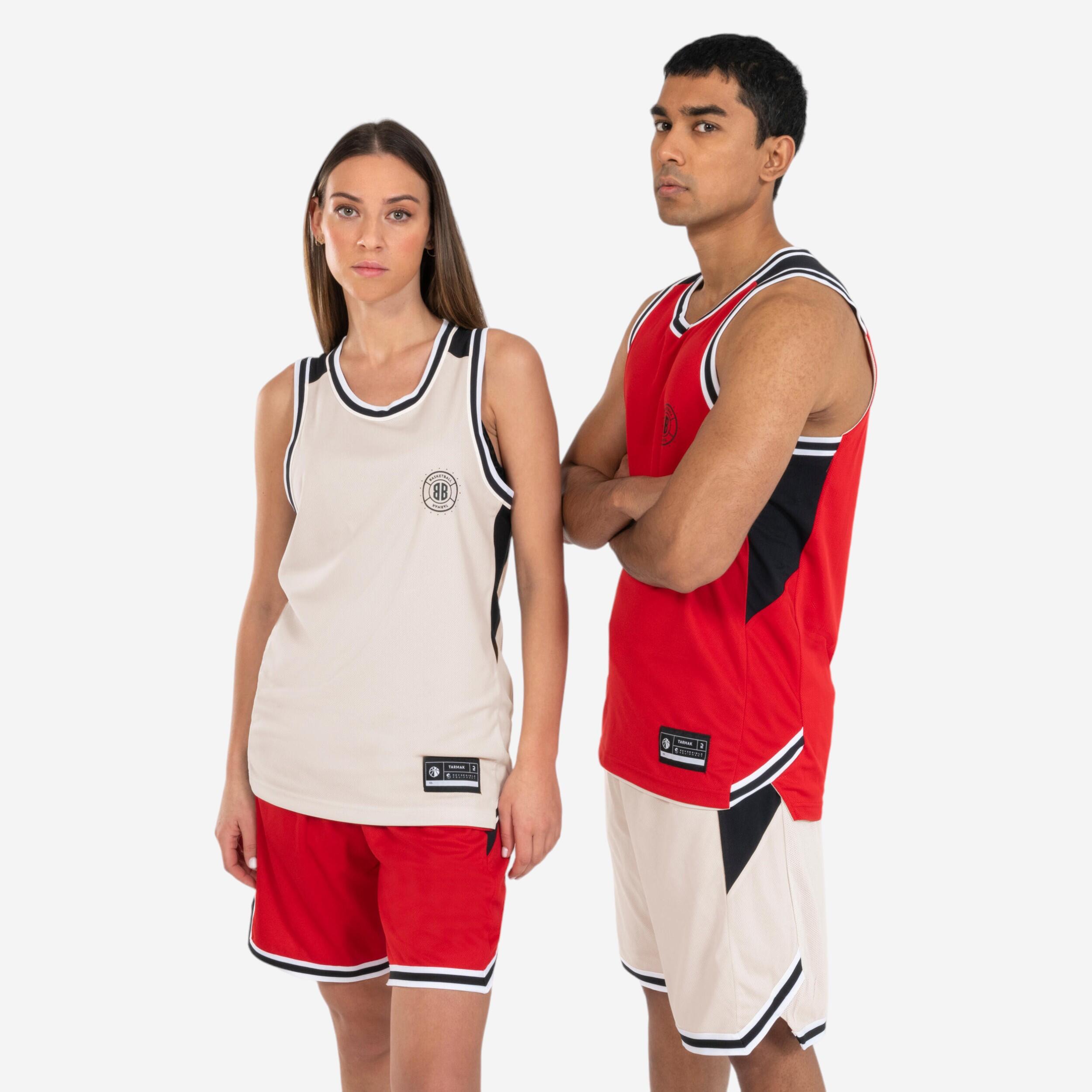 Damen/Herren Basketball Trikot ärmellos wendbar - T500 rot/beige