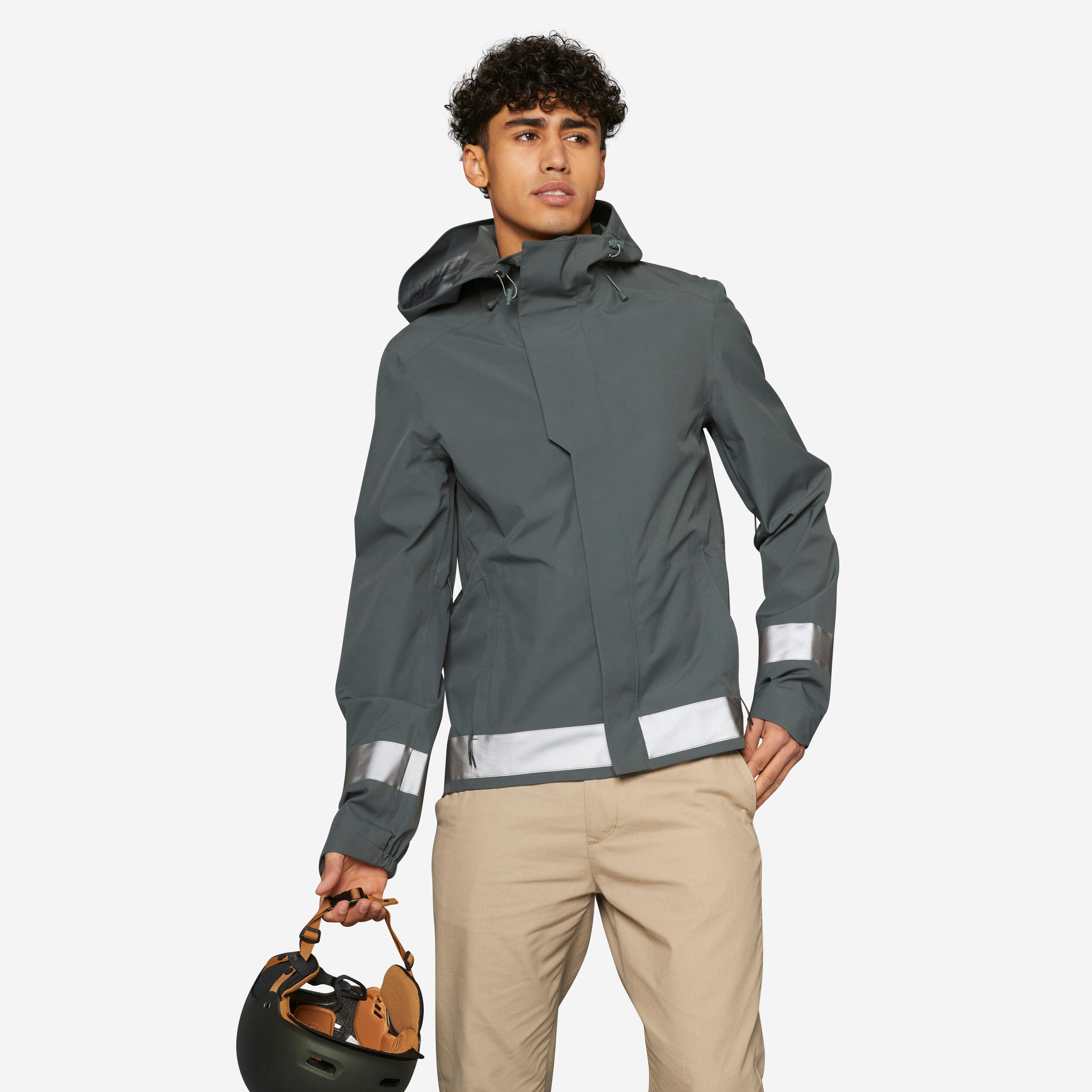 Fahrrad Regenjacke City 540 Herren sichtbar bei Nacht grün