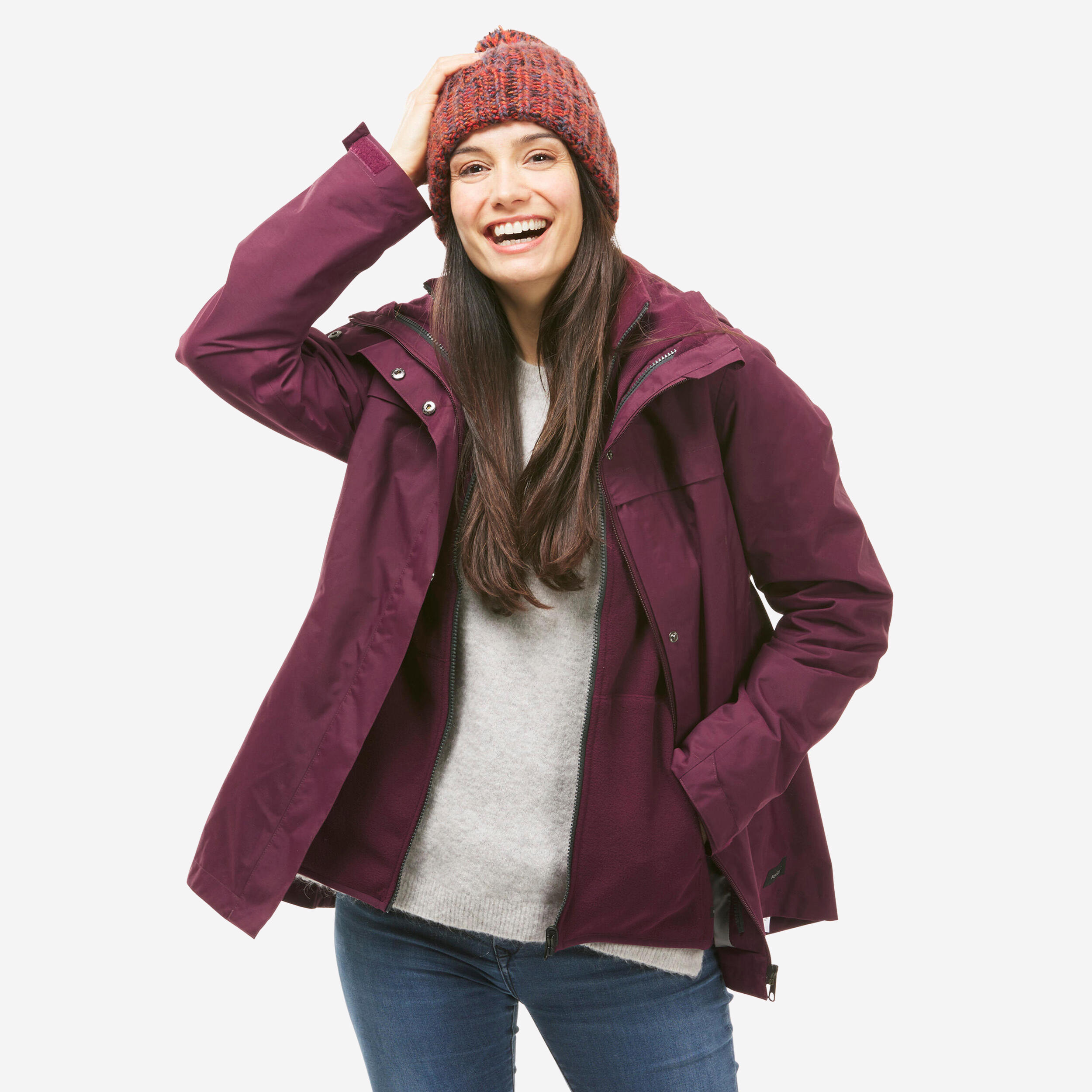 3-in-1-Jacke Damen bis 0 °C warm Wandern - NH100 violett