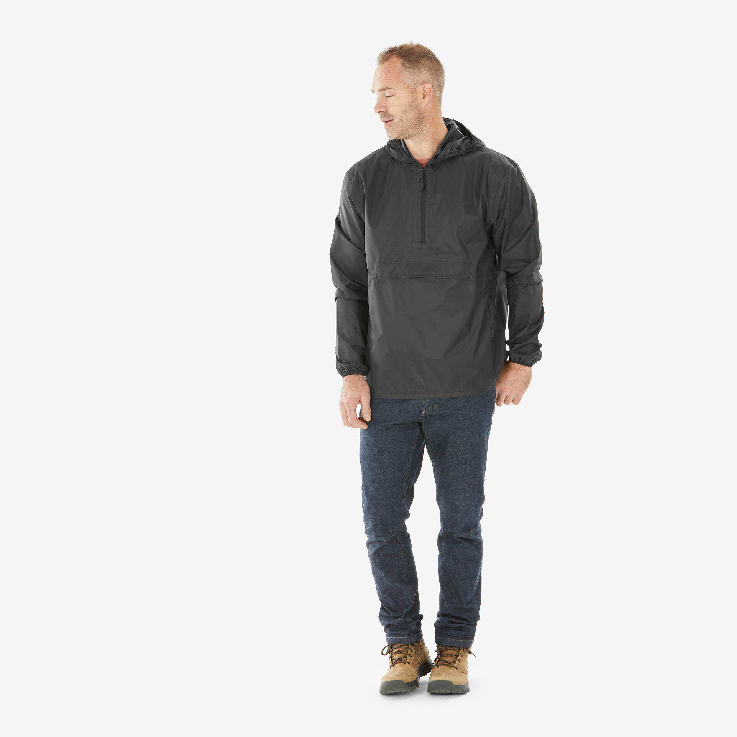 Regenjacke Herren winddicht wasserdicht Wandern - Raincut 1/2 Zip schwarz
