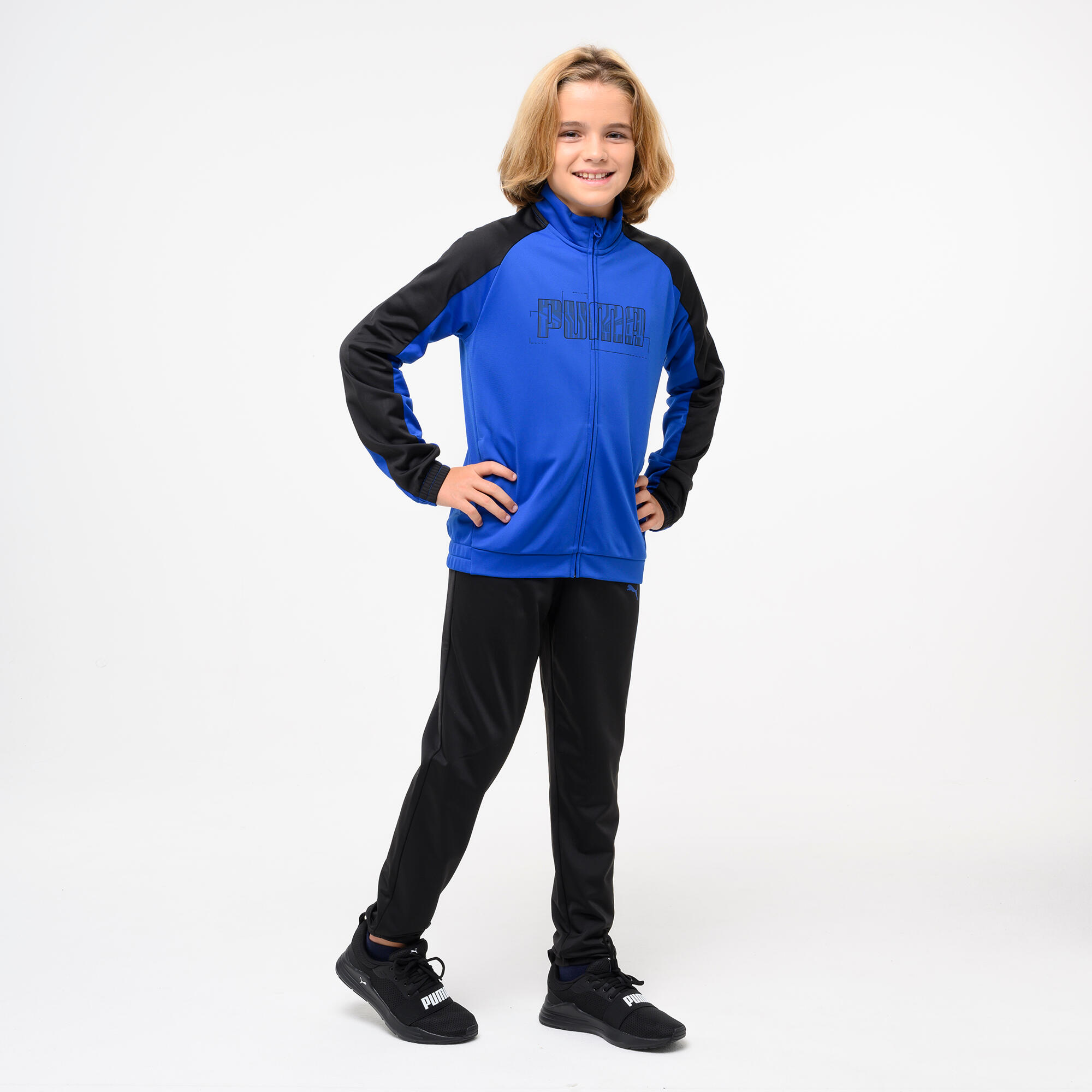 Trainingsanzug Kinder Polyester - blau/schwarz