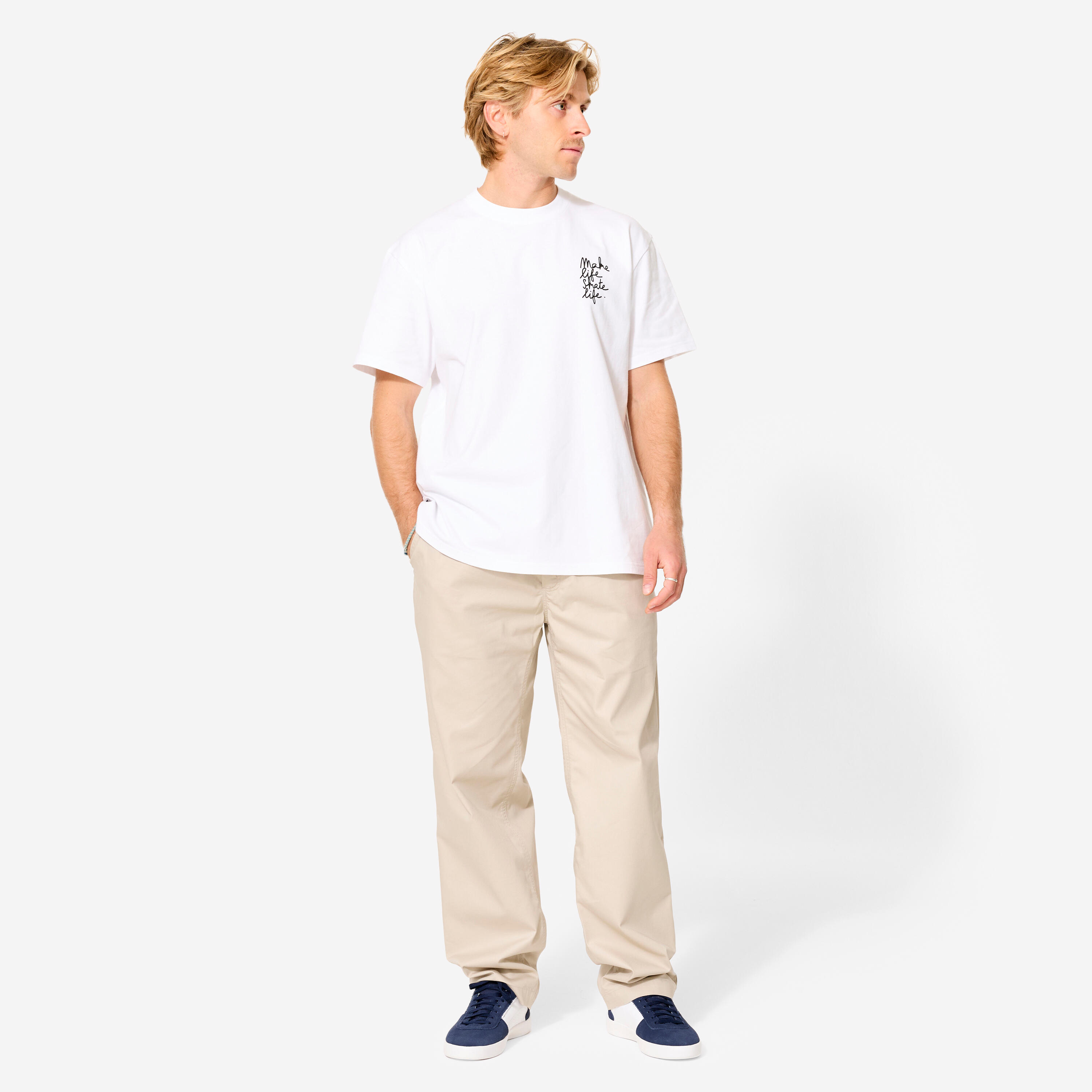 T-Shirt Skateboard - TS500 weiß in Zusammenarbeit mit Make Life Skate Life