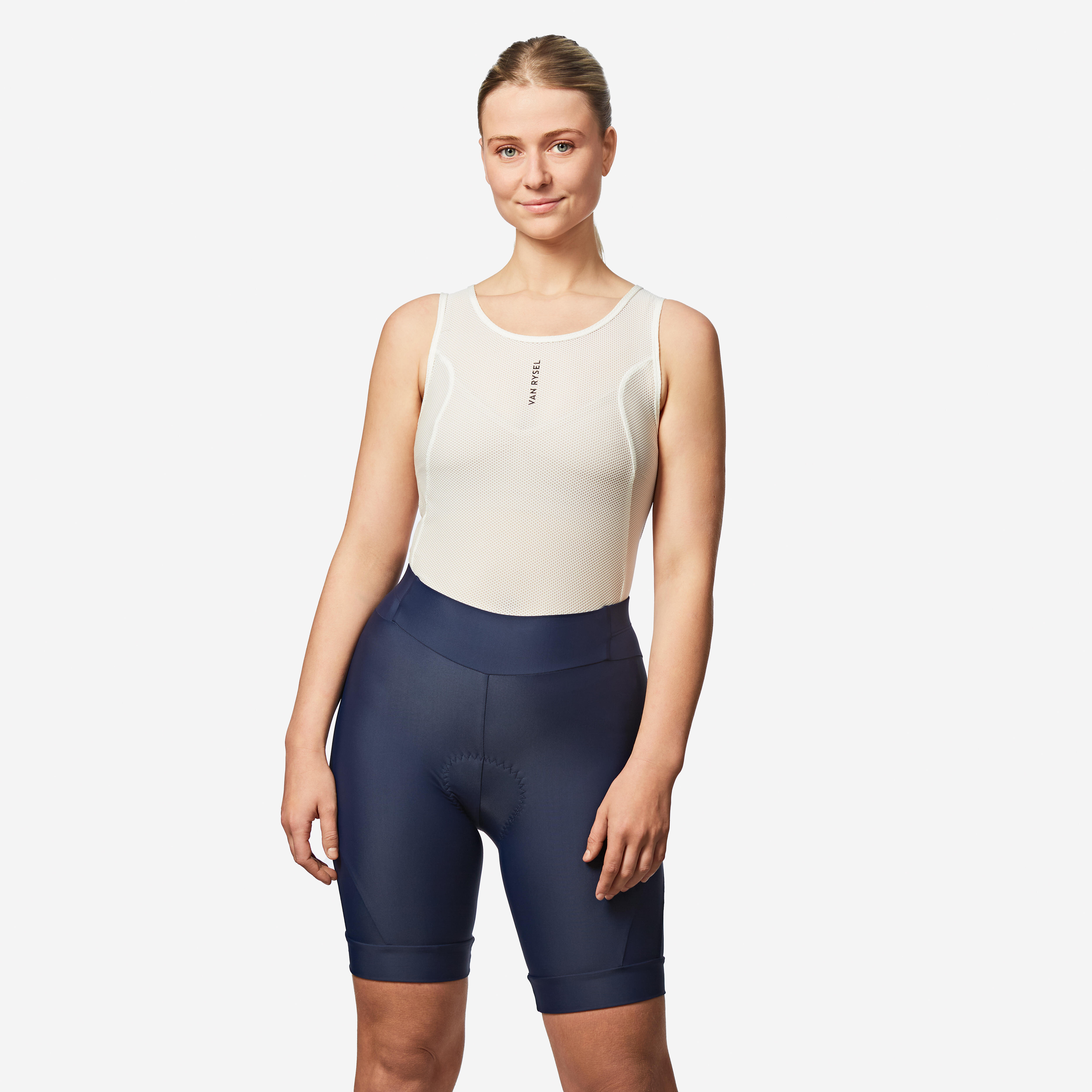 Radhose Rennrad kurz ohne Träger Sommer Discover Damen Blau