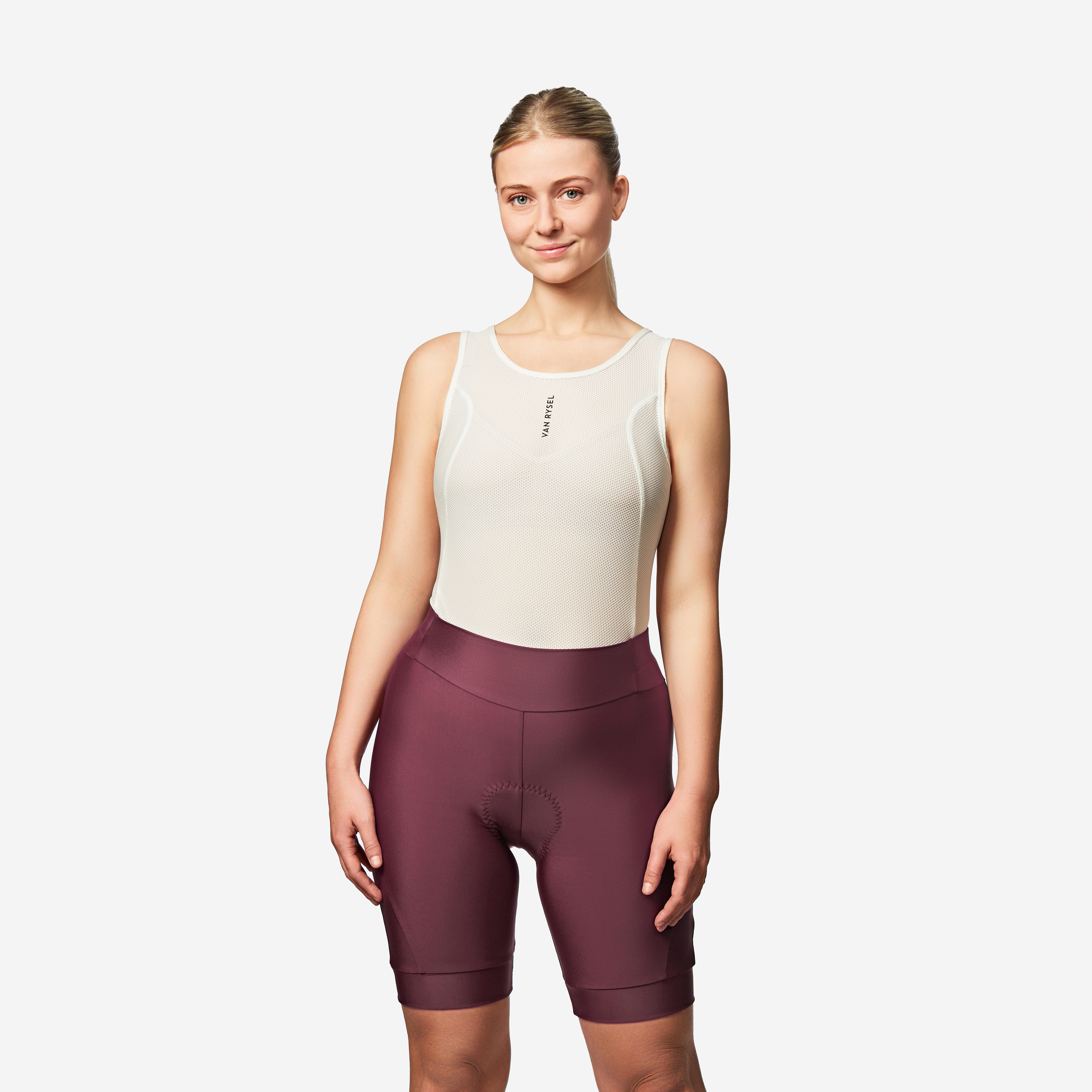 Radhose Rennrad kurz ohne Träger Sommer Discover Damen Dunkelrot