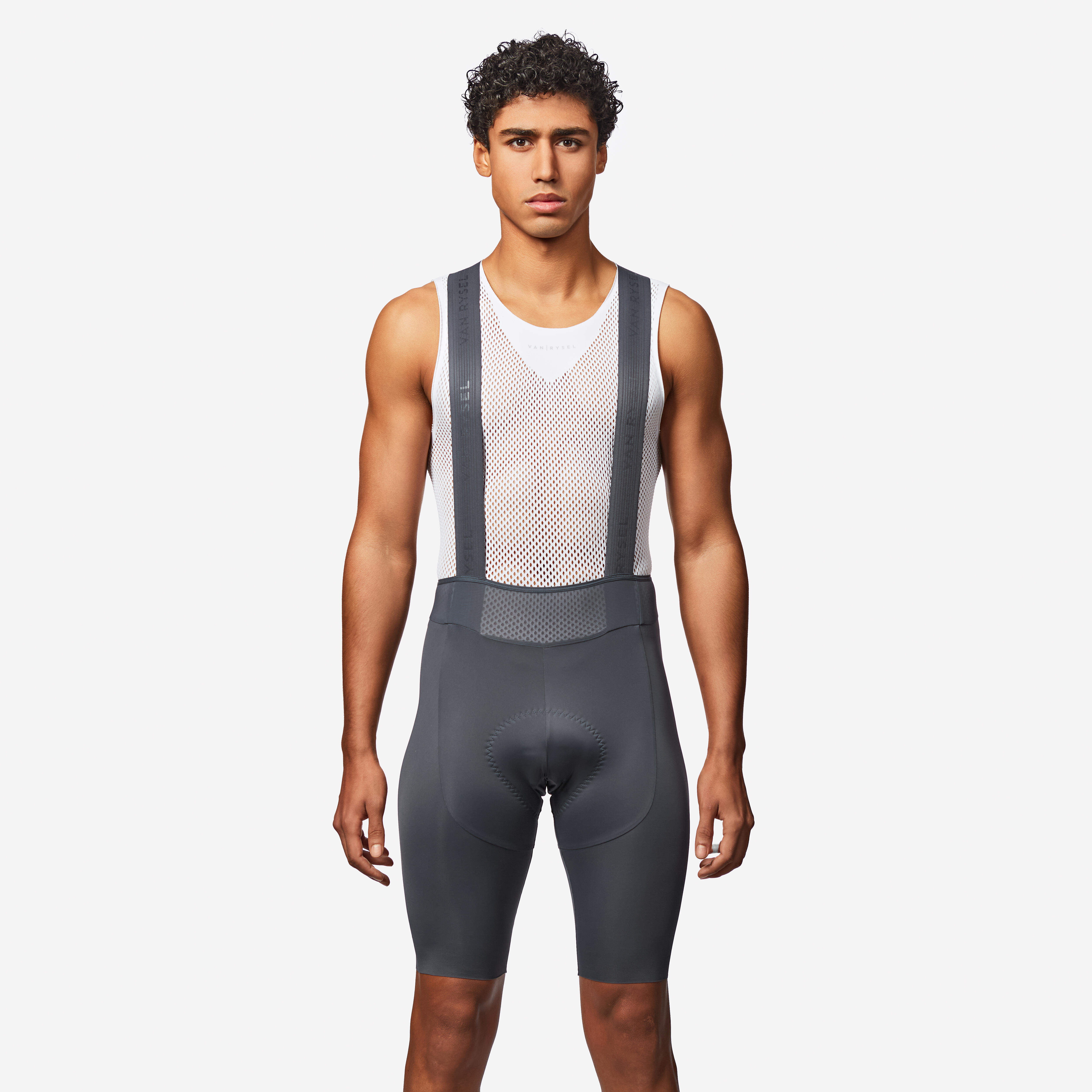 Radhose Rennrad kurz mit Trägern Sommer RCR 4 Herren Grau