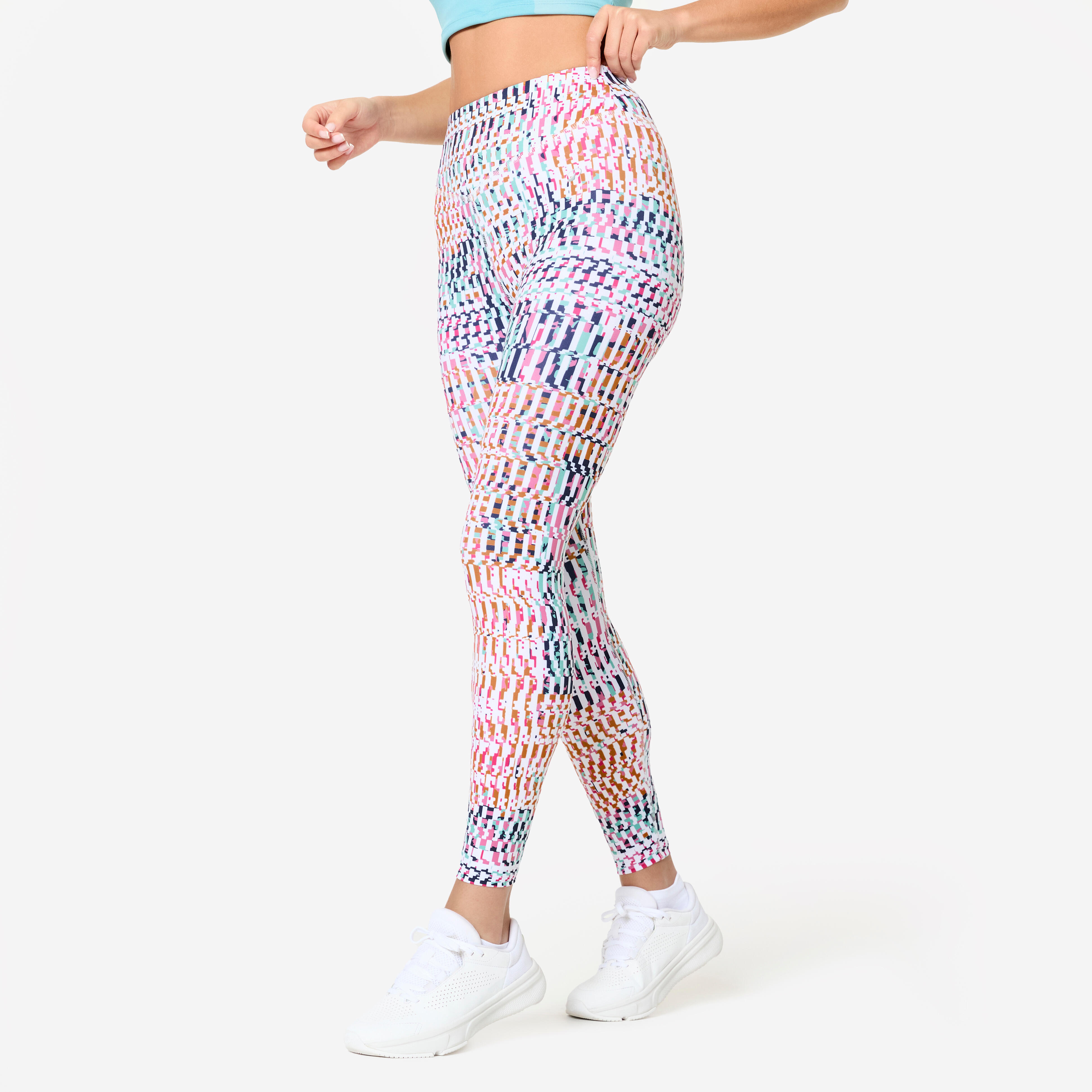 Leggings Damen Fitness Cardio hoher Taillenbund - bedruckt