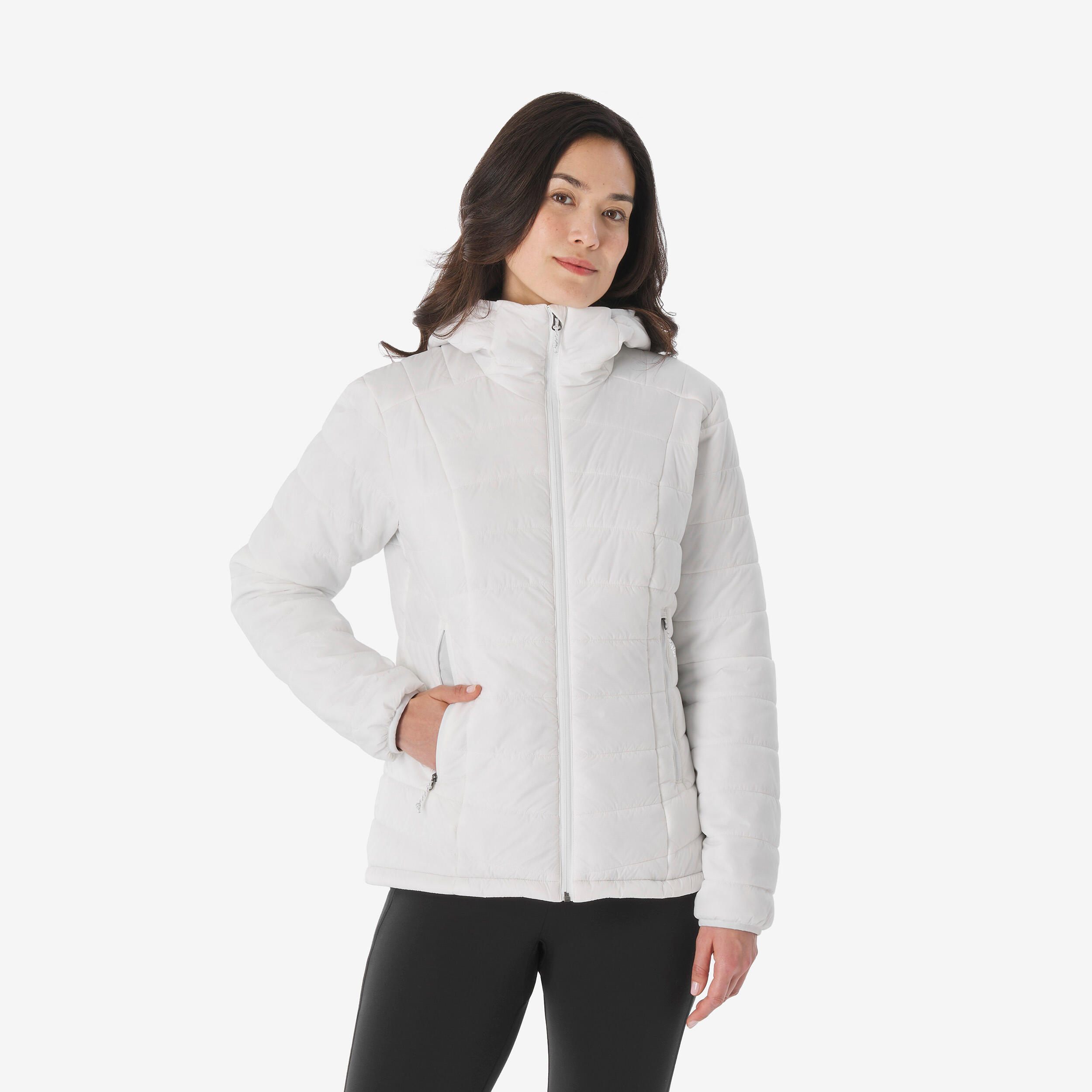 Wattierte Jacke Damen Kapuze Trekking - MT100 ungefärbt