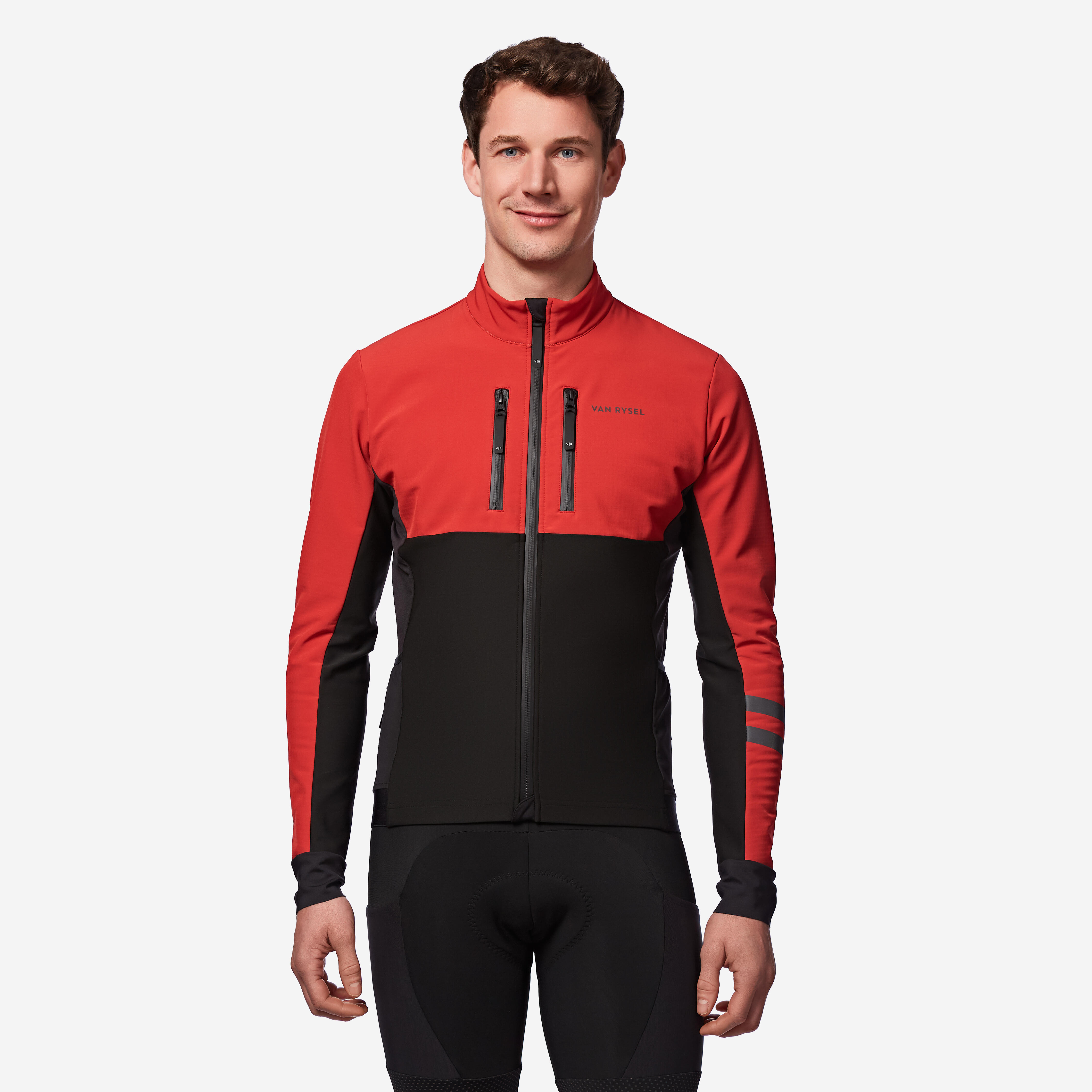 Fahrradjacke Rennrad Winter EDR Herren schwarz/rot
