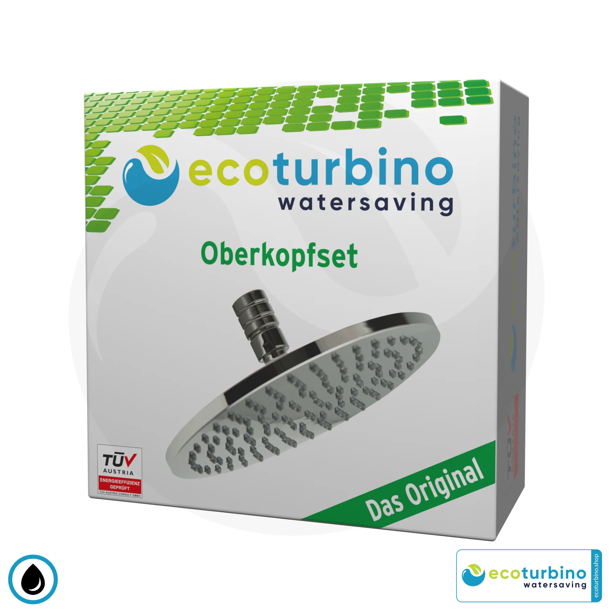 Überkopfbrause - Regendusche SET Legio | ET10L Wasserspar Adapter + Überkopf Duschkopf | ecoturbino®