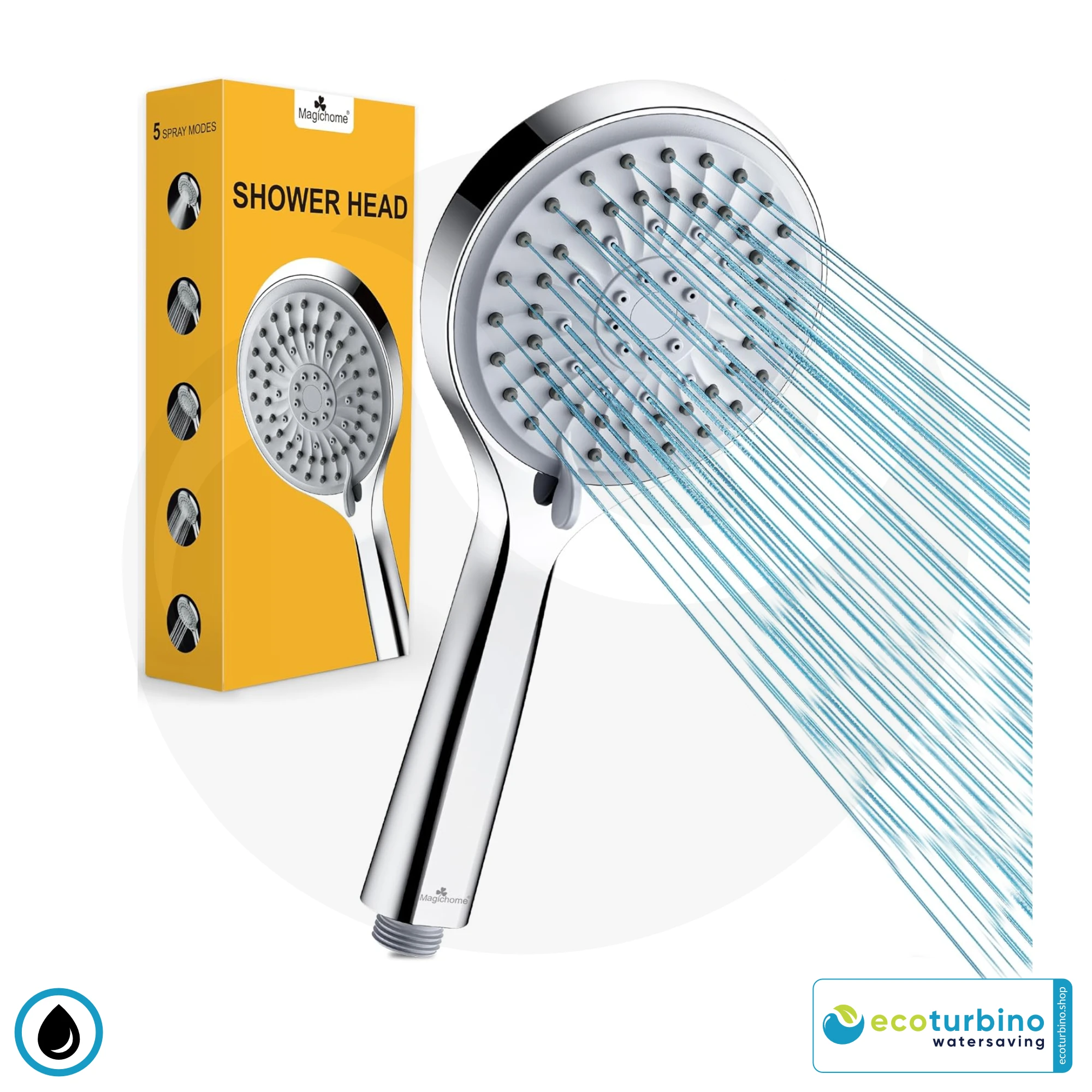 Magichome Duschkopf mit 5 Strahlarten - Wassersparende Hochdruck Handbrause mit 1,5 m Schlauch | Funktion getestet mit ecoturbino & 80% bestanden