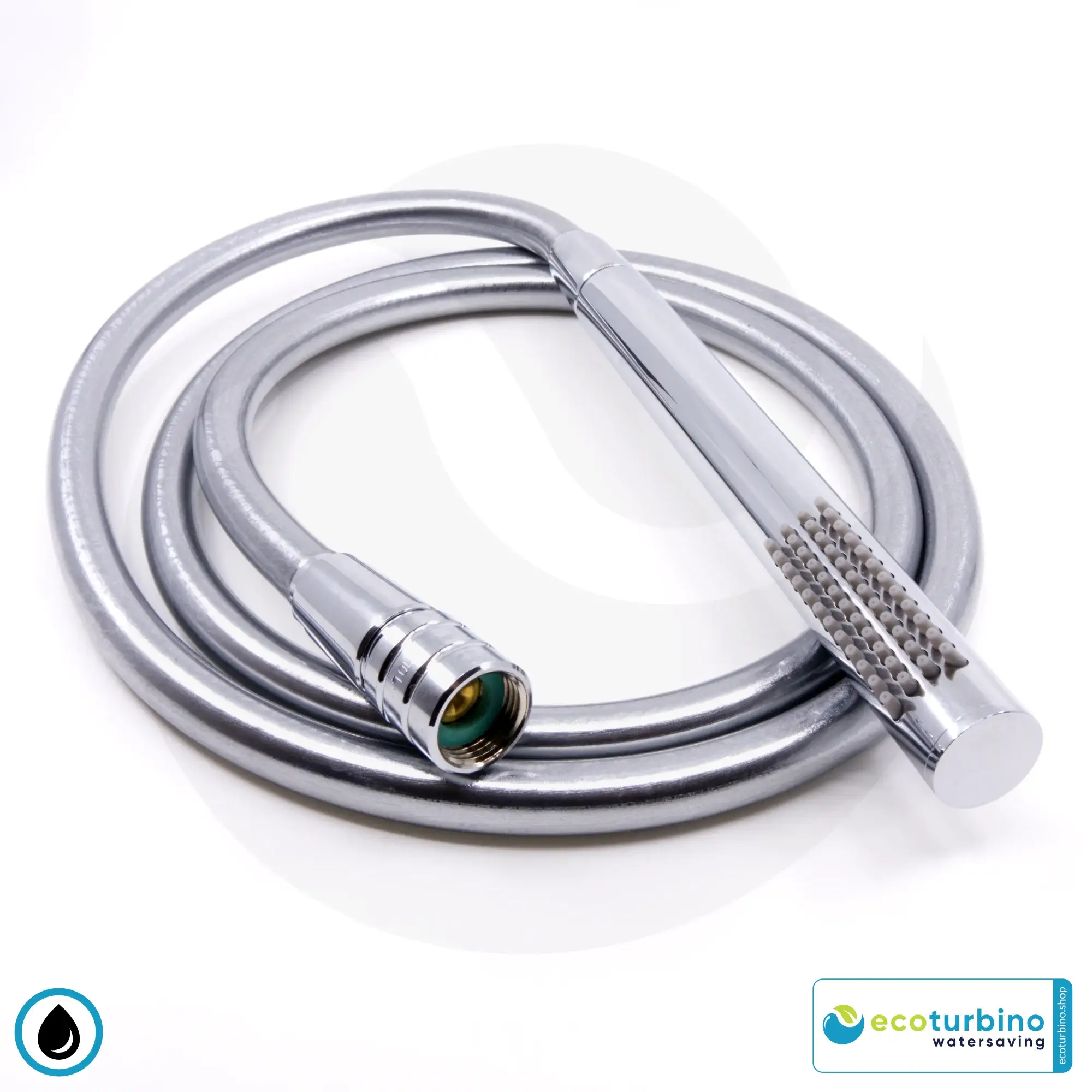 Duschbrause DELUXE S SET Silber | Wasserspar Adapter + Brauseschlauch + DESIGN Stabdusche | ecoturbino®