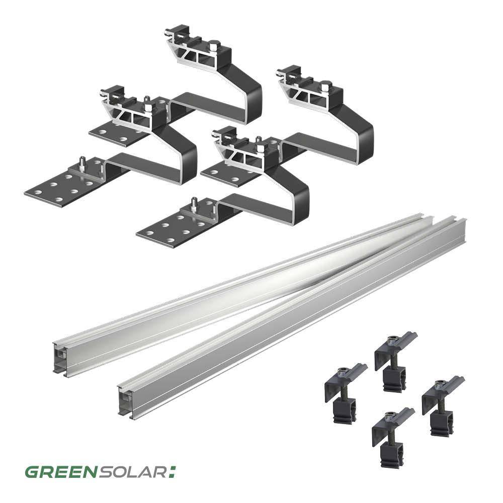 Ziegeldachbefestigung Grundset mit Trageschienen für 1 Modul