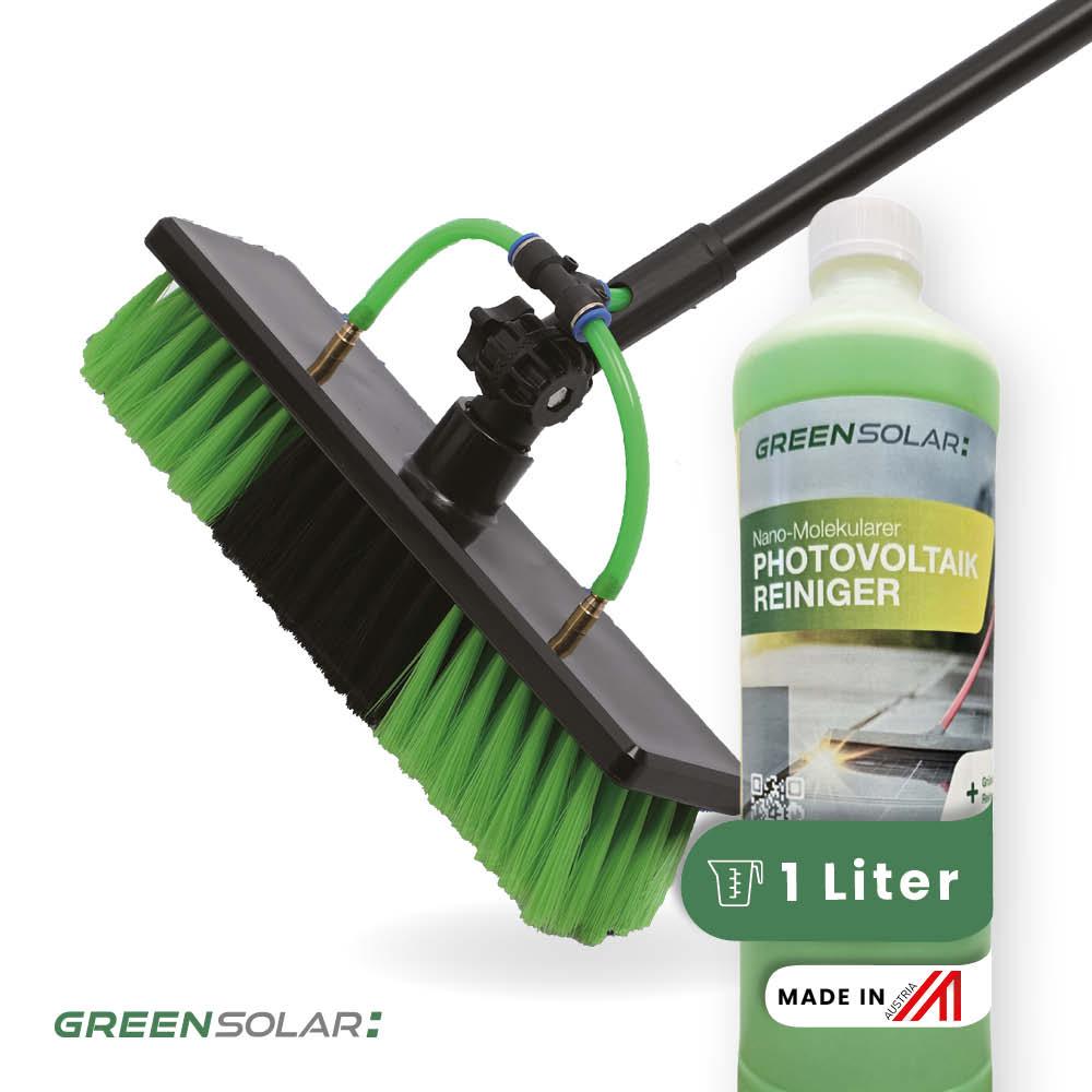 Waschbürste mit Teleskopstab 4,6m inkl. Nano-Molekularer Photovoltaikreiniger 1 lt. - 5% Verdünnung