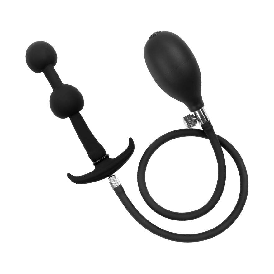 Latex Play - Inflatable Anal Plug with Double Balloon and Pump, 15 cm
