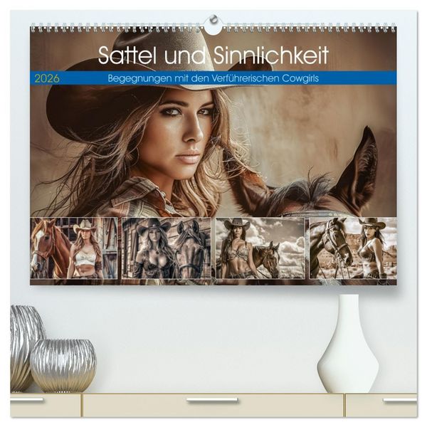 Sattel und Sinnlichkeit - Begegnungen mit den Verführerischen Cowgirls (hochwertiger Premium Wandkalender 2026 DIN A2 quer), Kunstdruck in Hochglanz