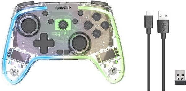 SPEEDLINK RAIT NX RGB Gamepad - Wireless/Wired - for PC/Android/Switch OLED/Lite, clear transparent