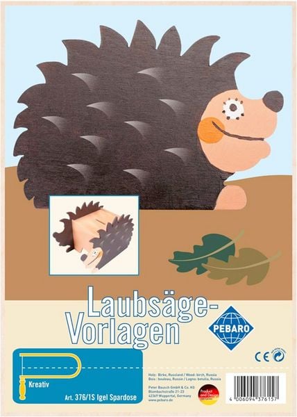 PEBARO 376/1S - Laubsägevorlage Igel Spardose, 2 Platten, Größe DIN A4