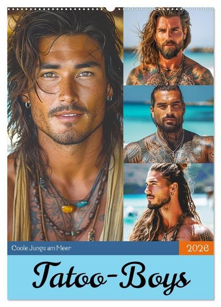 Tattoo-Boys. Coole Jungs am Meer (Wandkalender 2026 DIN A2 hoch), CALVENDO Monatskalender