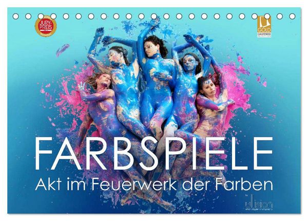 FARBSPIELE - Akt im Feuerwerk der Farben (Tischkalender 2026 DIN A5 quer), CALVENDO Monatskalender