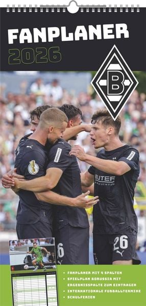 Borussia Mönchengladbach 2026 - Fanplaner - Fan-Kalender - Fußball-Kalender - 22x45 - Sport