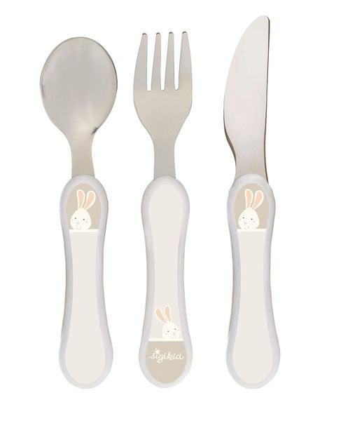 sigikid 25402 - Besteck-Set Hase Vanilla, 3-teilig, Kinderbesteck