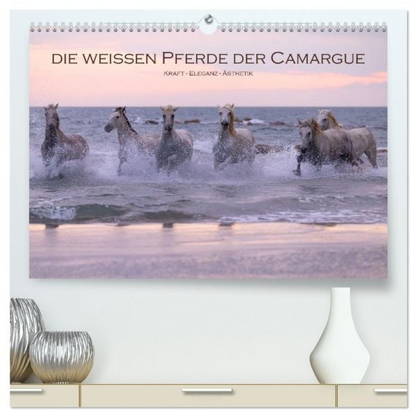 Die weißen Pferde der Camargue (hochwertiger Premium Wandkalender 2026 DIN A2 quer), Kunstdruck in Hochglanz