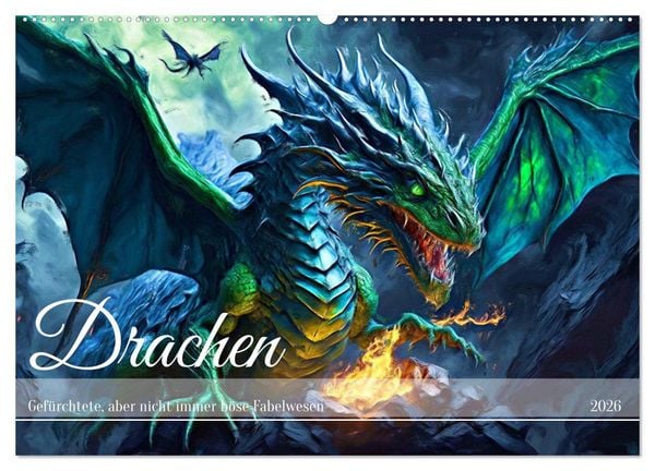 Drachen - Gefürchtete, aber nicht immer böse Fabelwesen (Wandkalender 2026 DIN A2 quer), CALVENDO Monatskalender