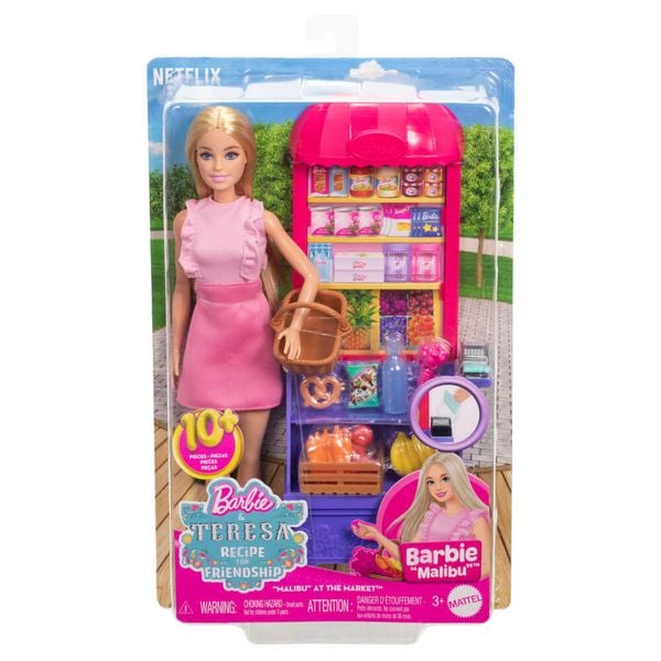 Barbie und Teresa Rezept für Freundschaft Malibu auf dem Markt Puppen- und Spielset mit 11 Zubehörteilen