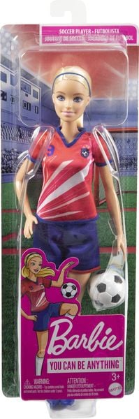 Barbie Fußballspielerin-Puppe, blond, Trikot mit der Nummer 9, Fußball, Stollenschuhe, Stutzen, für Kinder ab 3 Jahre