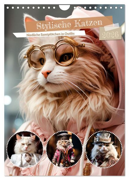 Stylische Katzen (Wandkalender 2026 DIN A4 hoch), CALVENDO Monatskalender