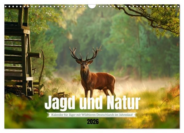 Jagd und Natur - Kalender für Jäger mit Wildtieren Deutschlands im Jahreslauf (Wandkalender 2026 DIN A3 quer), CALVENDO Monatskalender