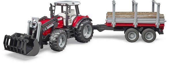 bruder 02046 Massey Ferguson 7480 mit Frontlader + Holztransportanhänger