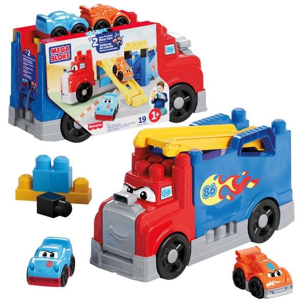 MEGA BLOKS-Bausteine Fast Tracks Rennwagen-Transporter Spielbausteine (19 Teile) für Kleinkinder