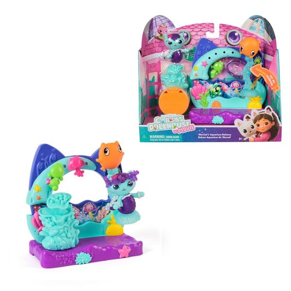 Gabby’s Dollhouse: Der Film - Balkon-Spielset Merkätzchens Aquarium, 7-teiliges Set mit Katzenfigur und Puppenhaus Zubehörteilen