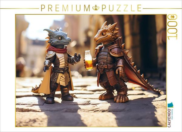 CALVENDO Puzzle Spielzeugdrachen trinken Bier | 1000 Teile Lege-Größe 64x48cm Foto-Puzzle für glückliche Stunden