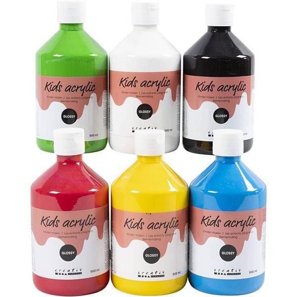 Creativ Company Acrylfarbe Glänzend, Primärfarben, 6x500 ml