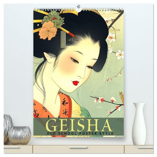 Geisha - Old School Poster Style (hochwertiger Premium Wandkalender 2026 DIN A2 hoch), Kunstdruck in Hochglanz