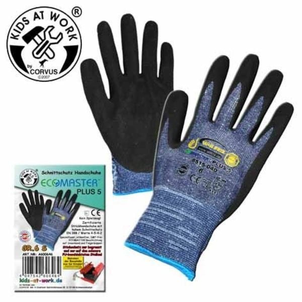 Corvus A600646 - Kids-at-Work, ECO-Master Plus 5, Schnittschutz-Handschuhe, Größe 6 S, Arbeits-Handschuhe
