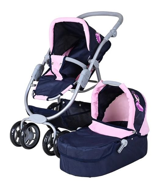 Knorrtoys 90742 - Kombi-Puppenwagen Coco Princess Blue, mit Zubehör, umbaubar, Schieberhöhe: 45-80cm