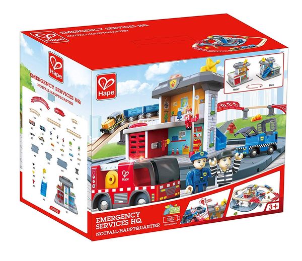 Sorge für Sicherheit auf den Straßen und Schienen – mit diesem Polizei- und Feuerwehrhauptsitz inkusive passender Fahrzeuge!