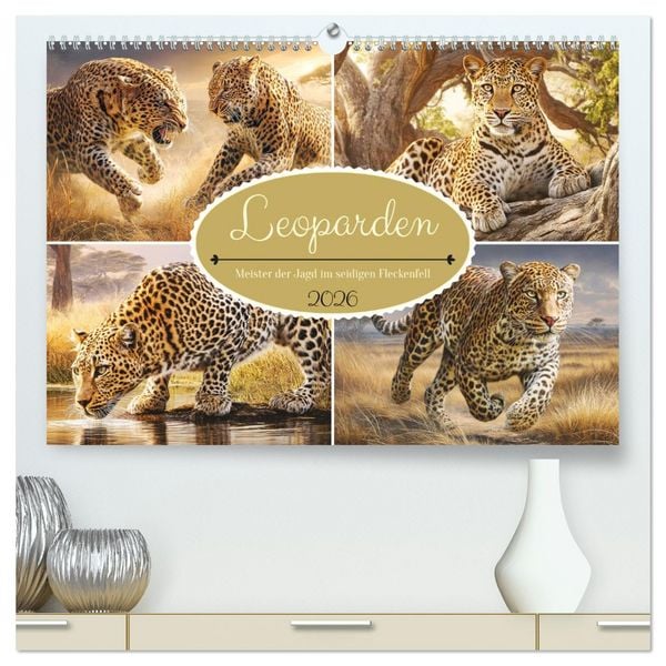 Leoparden. Meister der Jagd im seidigen Fleckenfell (hochwertiger Premium Wandkalender 2026 DIN A2 quer), Kunstdruck in Hochglanz